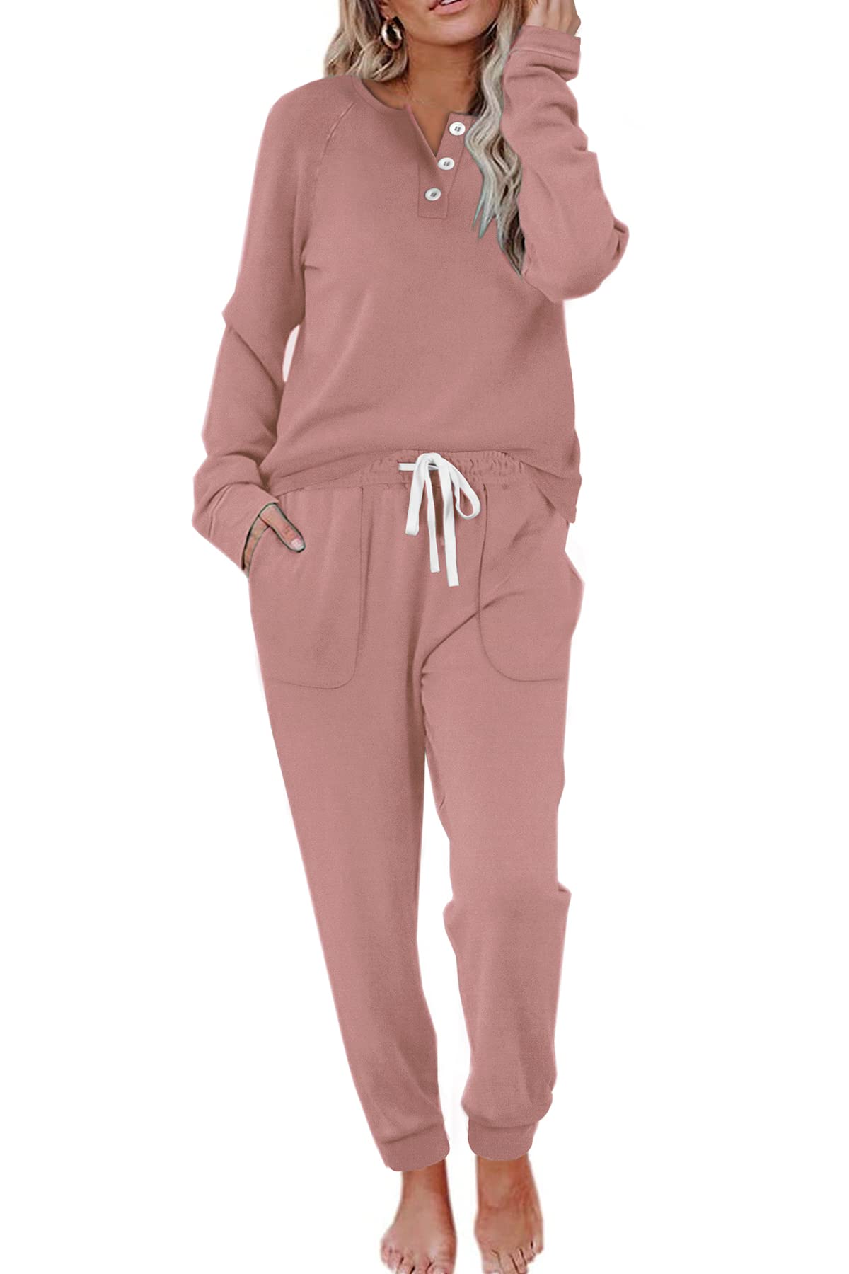 Women's Casual Button Sports Two-Piece Suit with Pockets