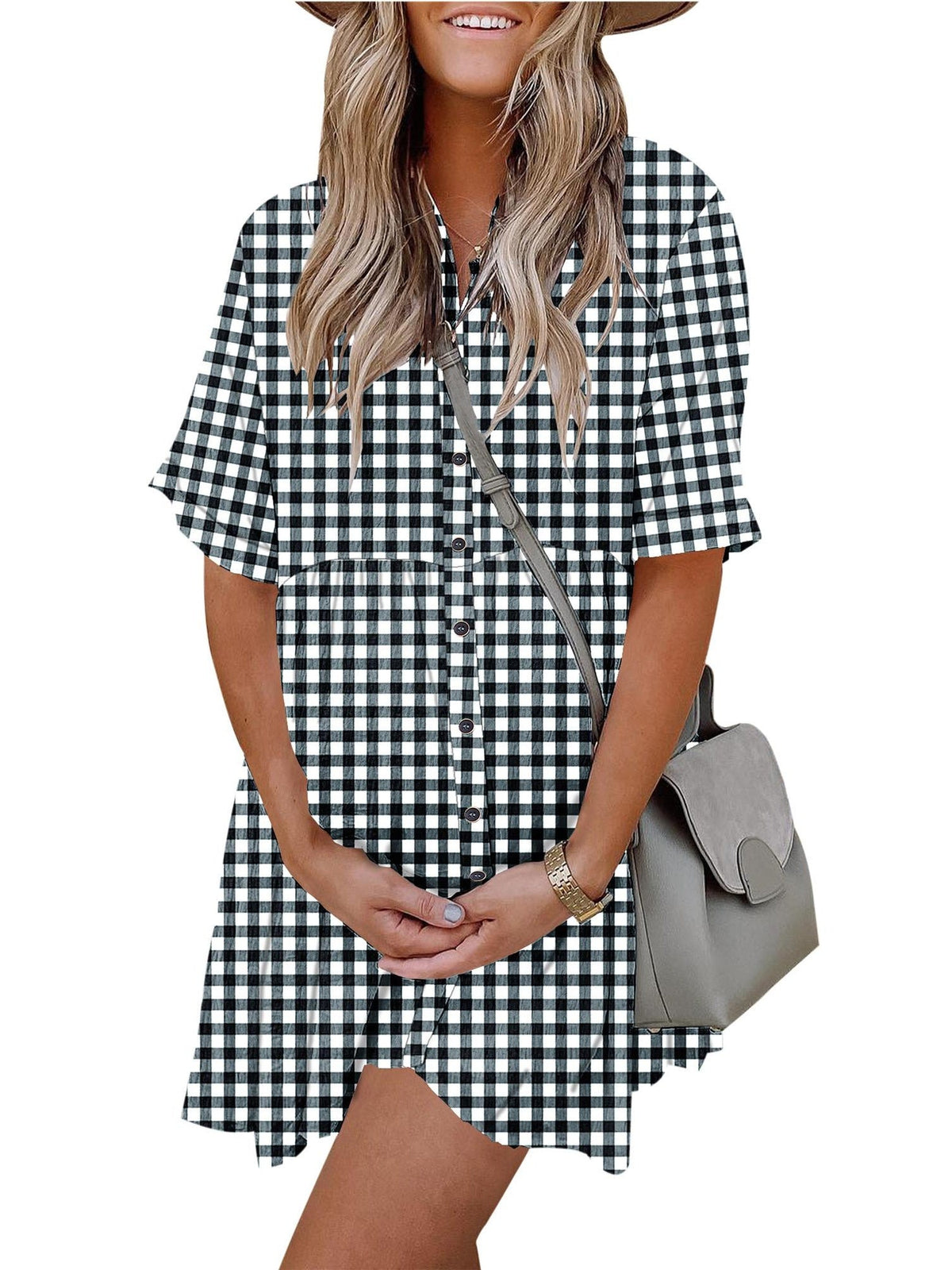 Women's Babydoll Button Down Mini Dress with Pockets