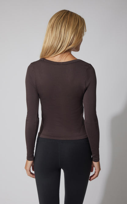 90 Degree by Reflex 3 PK Ribbed Seamless Crew Neck, Scoop Neck and Square Neck Long Sleeve Top