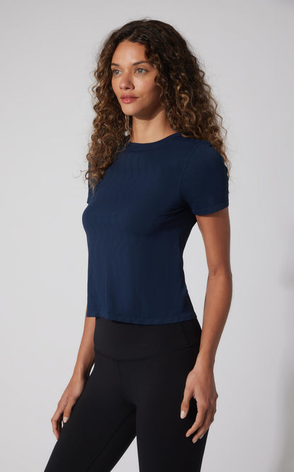 90 Degree by Reflex Seamless Crew Neck Patterned Short Sleeve Top
