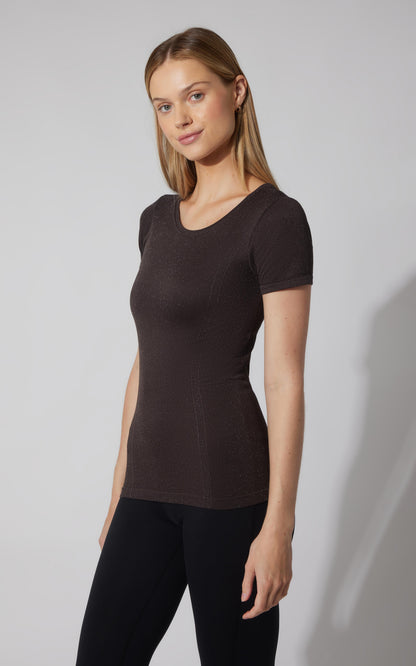 90 Degree by Reflex Lurex Seamless Short Sleeve Active Shirt