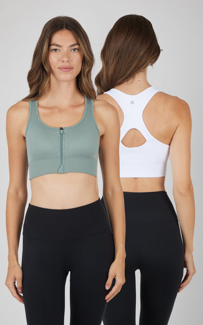 90 Degree by Reflex 2 PK Ribbed Seamless Zip Front Bra