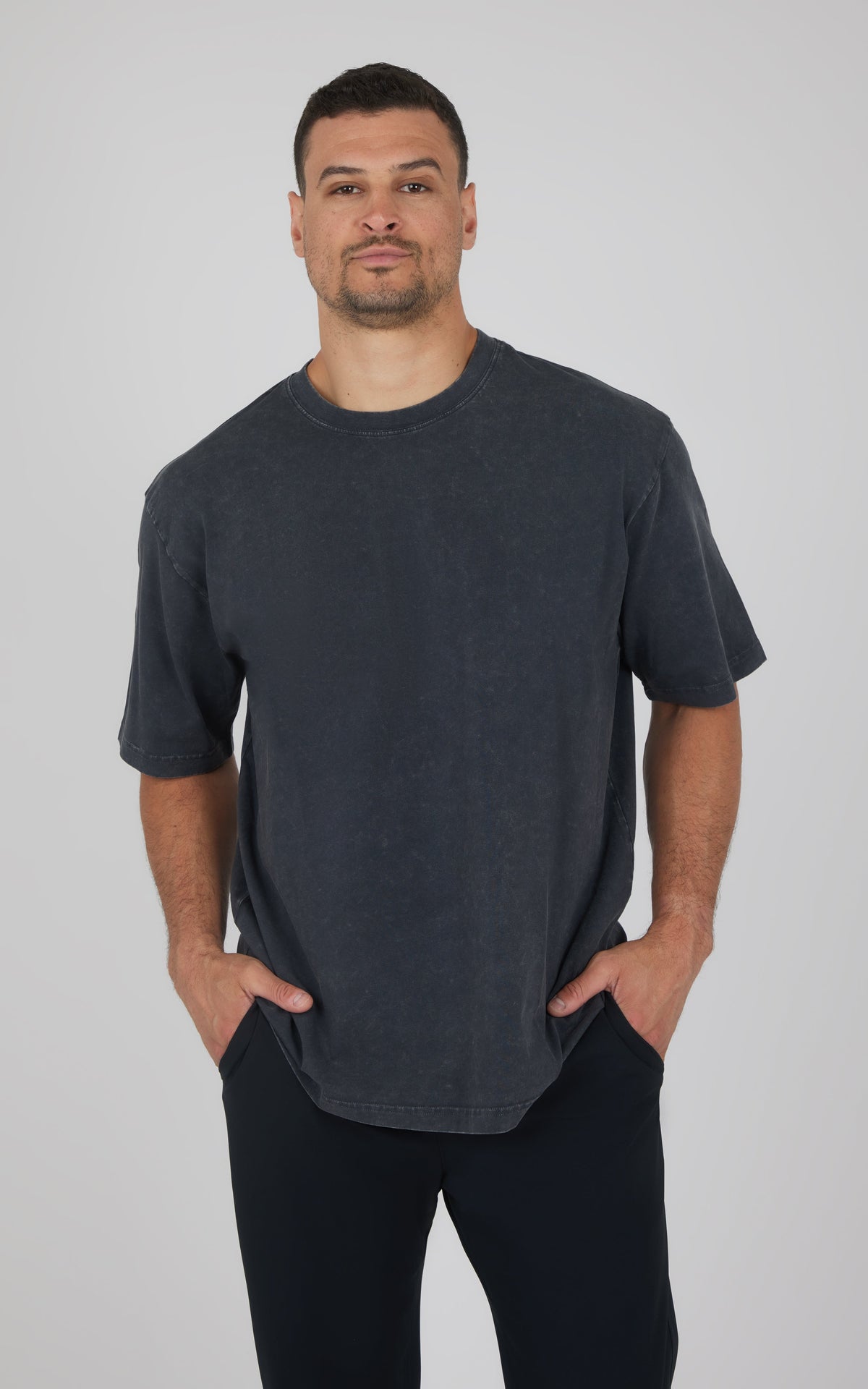90 Degree by Reflex Men's Acid Wash Oversized Boxy Crew Neck Tee