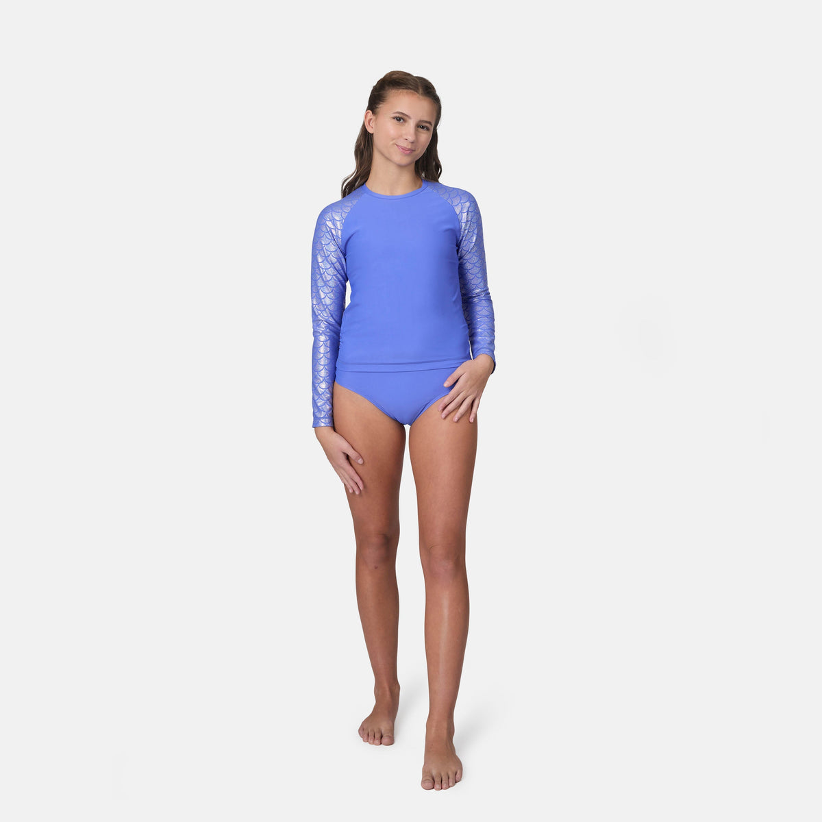 Girls' Foil Mermaid Rash Guard and Bikini Swim Set