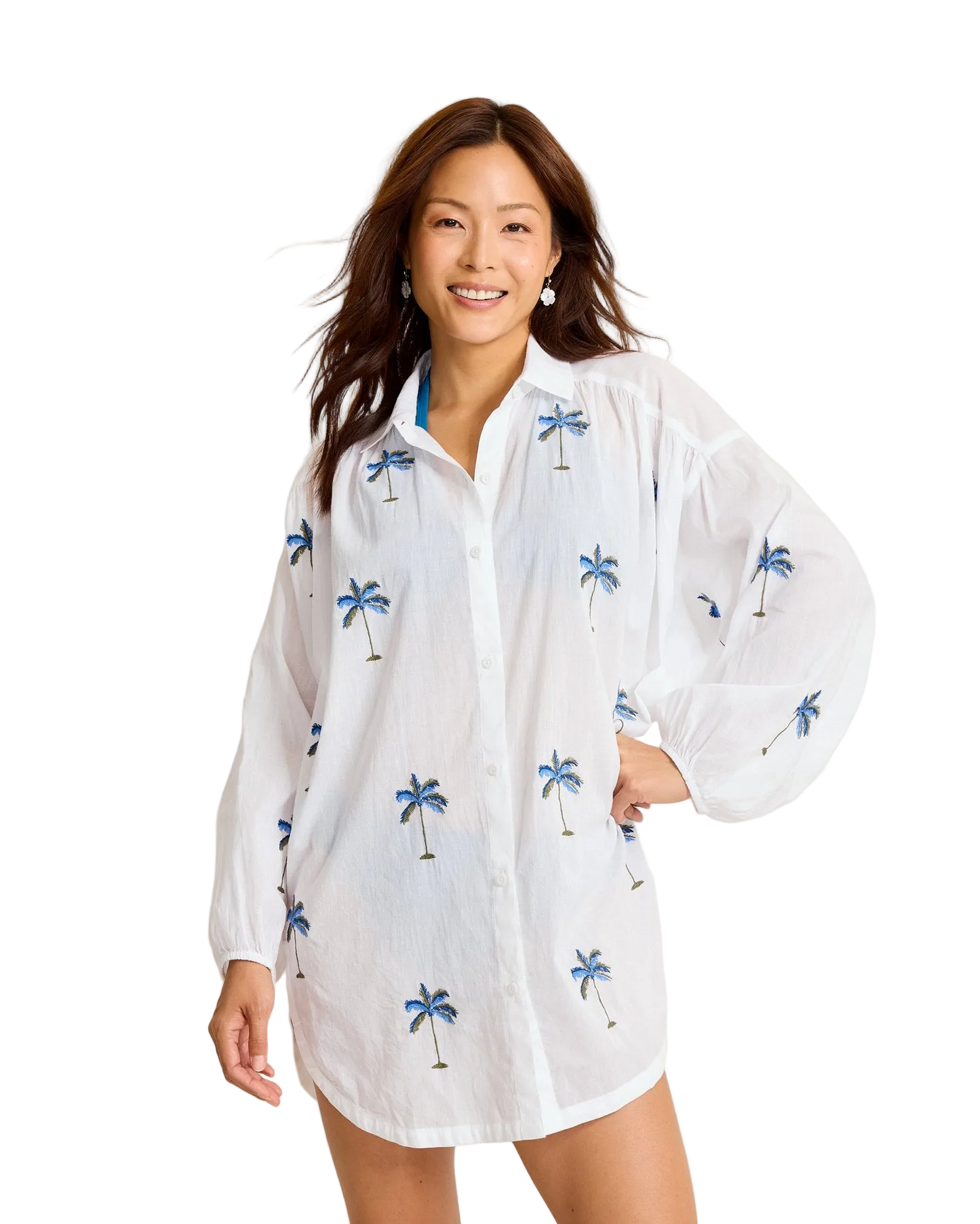 Tommy Bahama Catalina Coast Palm Boyfriend Beach Shirt - White