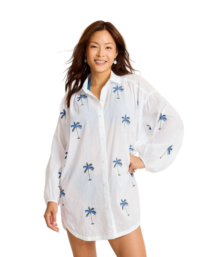 Tommy Bahama Catalina Coast Palm Boyfriend Beach Shirt - White