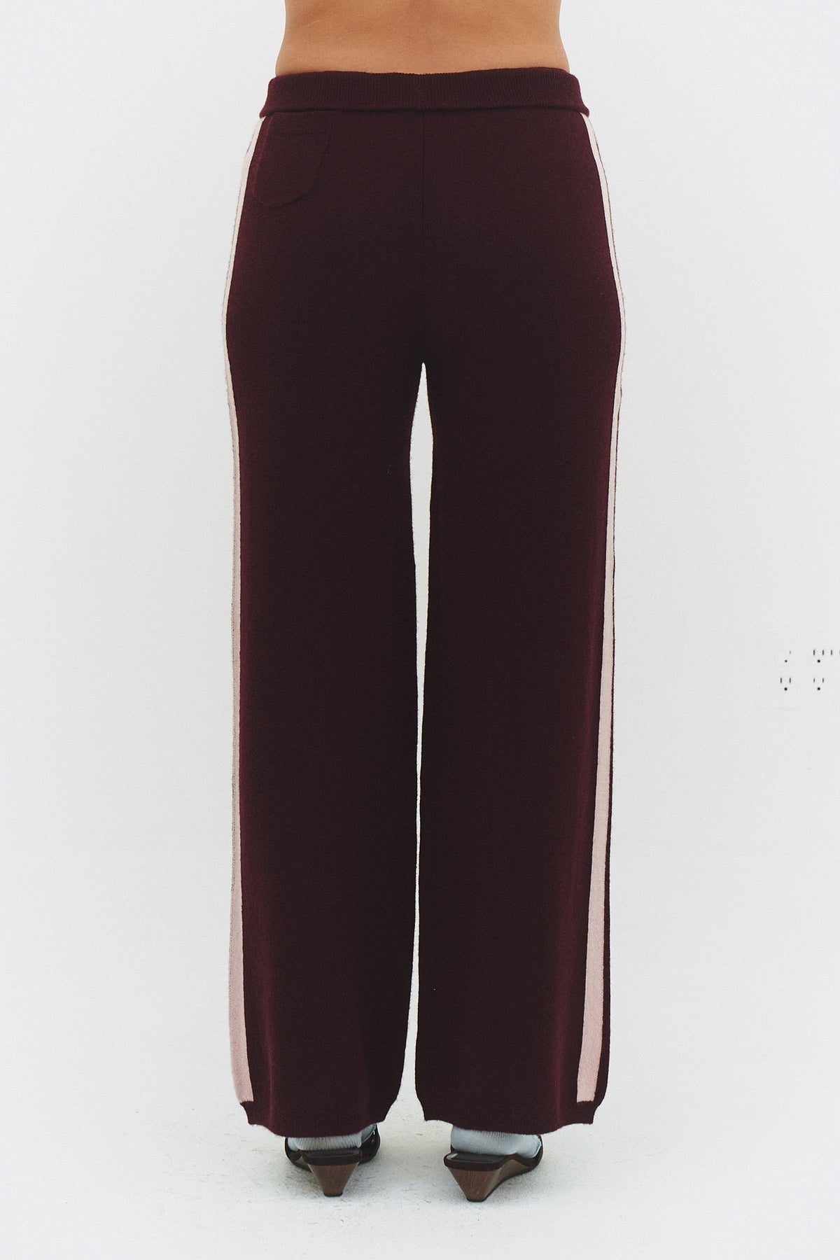 Cashmere Wool Stripe Wide-leg Pant in Raspberry