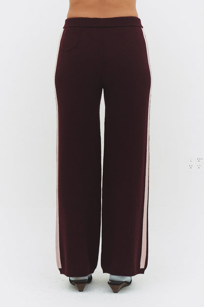 Cashmere Wool Stripe Wide-leg Pant in Raspberry