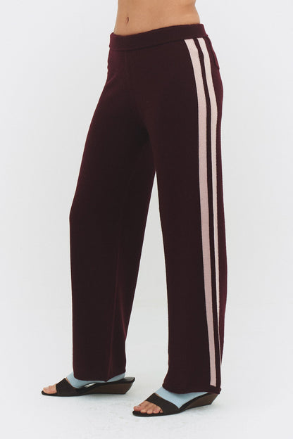Cashmere Wool Stripe Wide-leg Pant in Raspberry