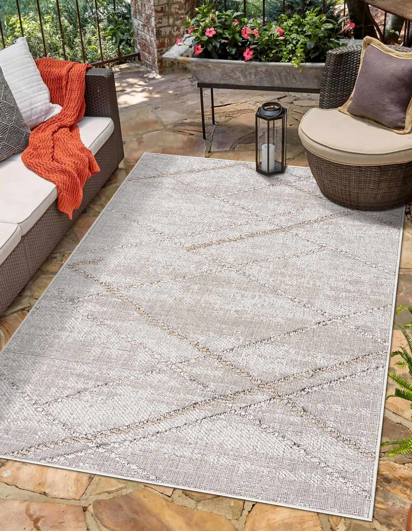 Baqer Bone & Tan Textured Performance Outdoor Rug - Clearance