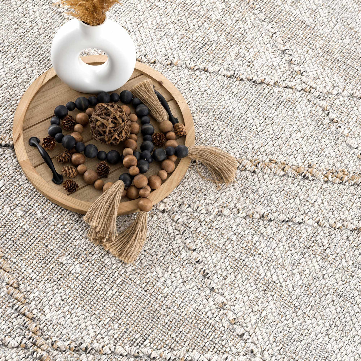 Baqer Bone & Tan Textured Performance Outdoor Rug - Clearance