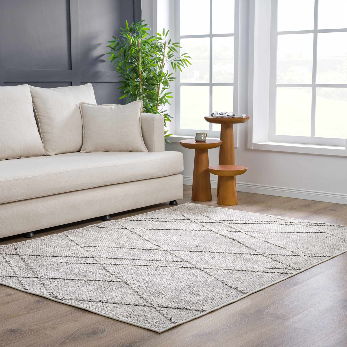 Baqer Bone & Taupe Textured Performance Outdoor Rug - Clearance