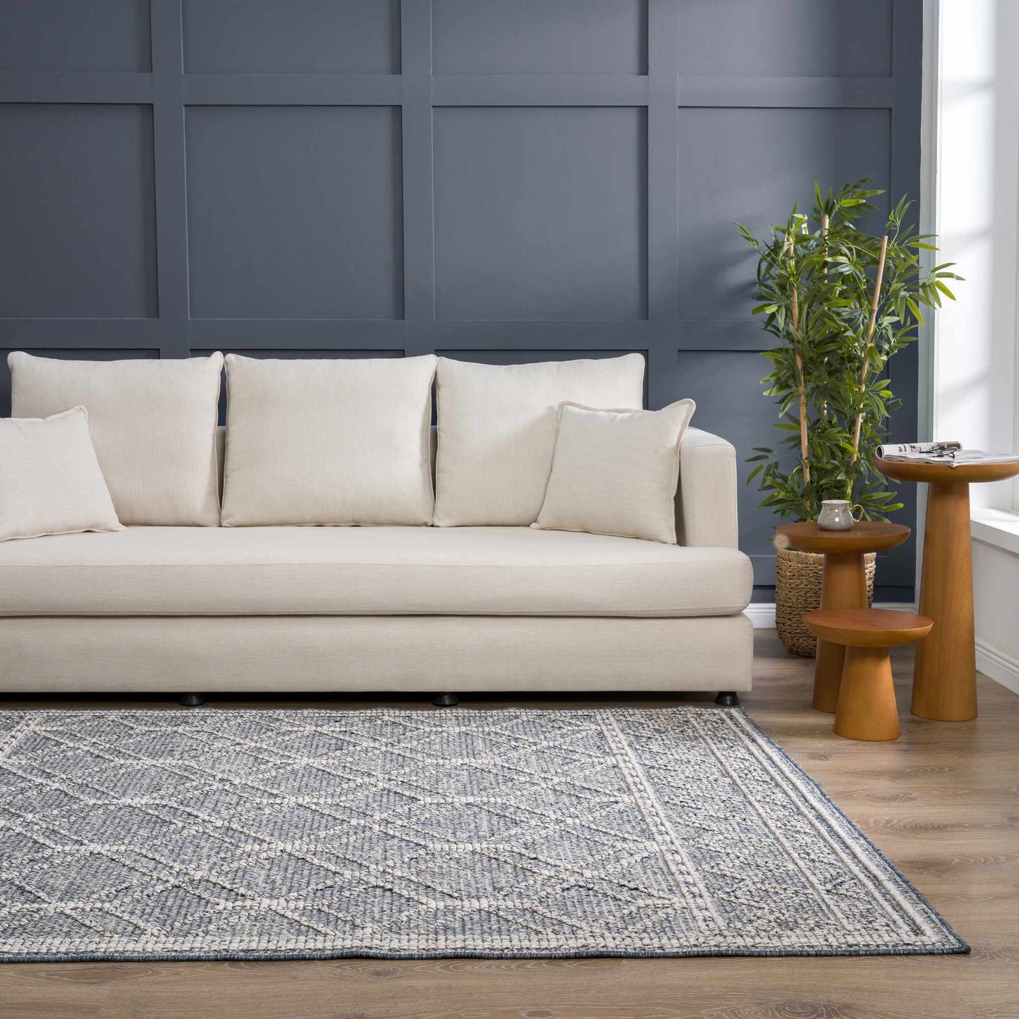 Diah Gray Blue & Bone Outdoor Area Rug - Clearance