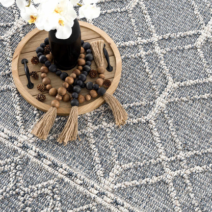 Diah Gray Blue & Bone Outdoor Area Rug - Clearance
