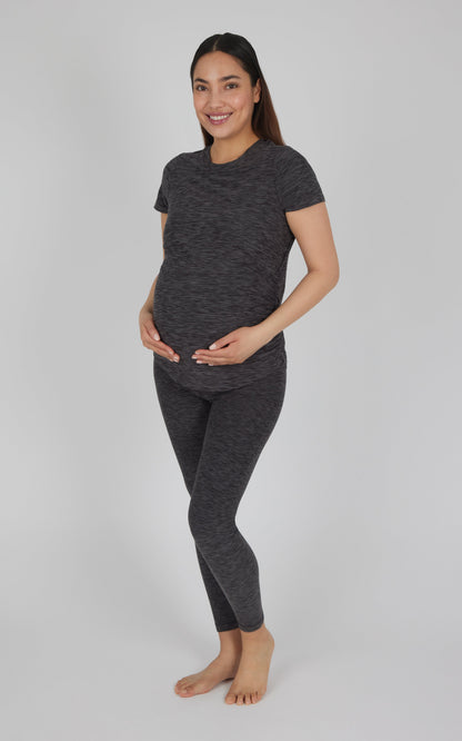 90 Degree by Reflex Maternity Heathered Short Sleeve Crew Neck Top
