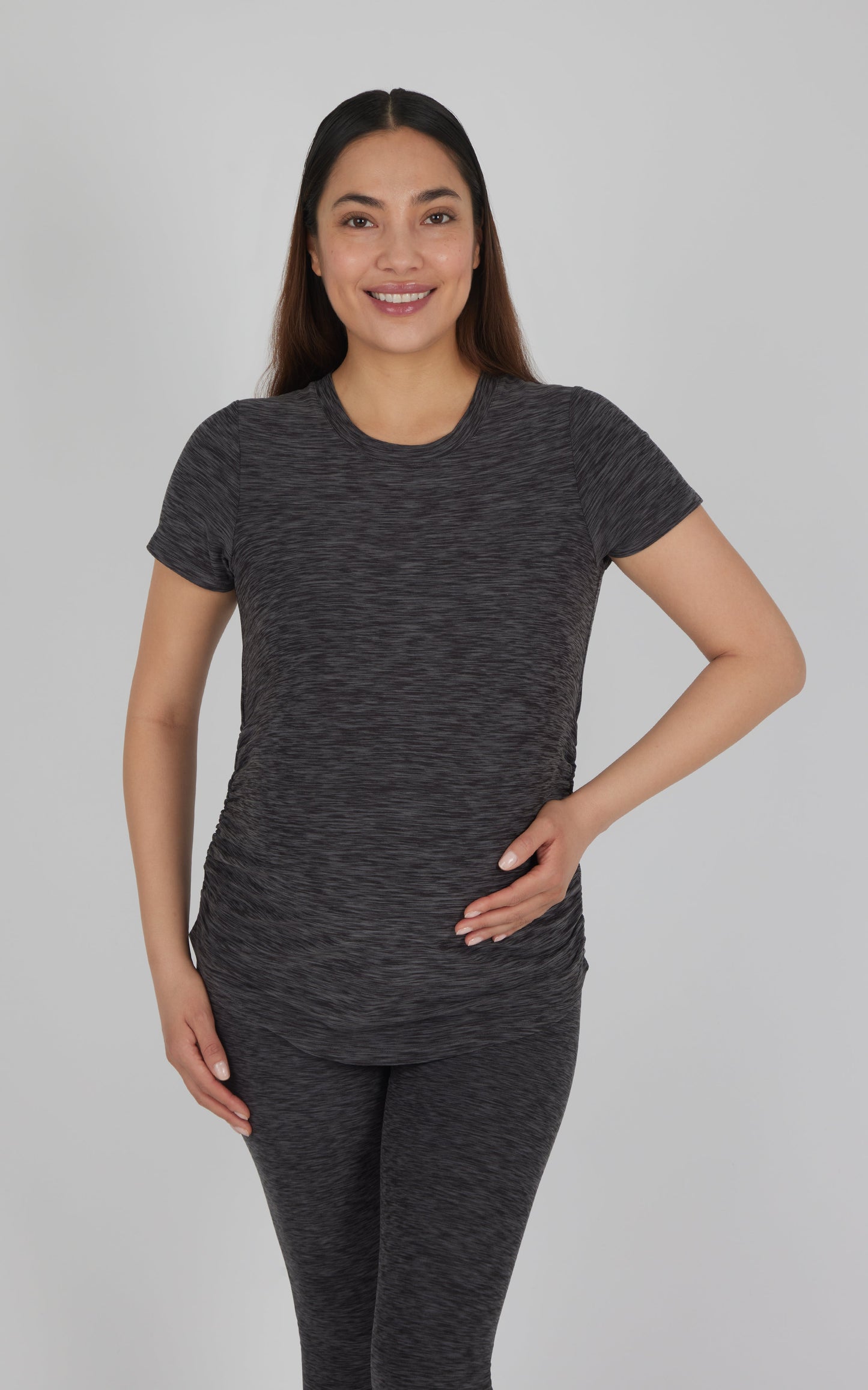 90 Degree by Reflex Maternity Heathered Short Sleeve Crew Neck Top
