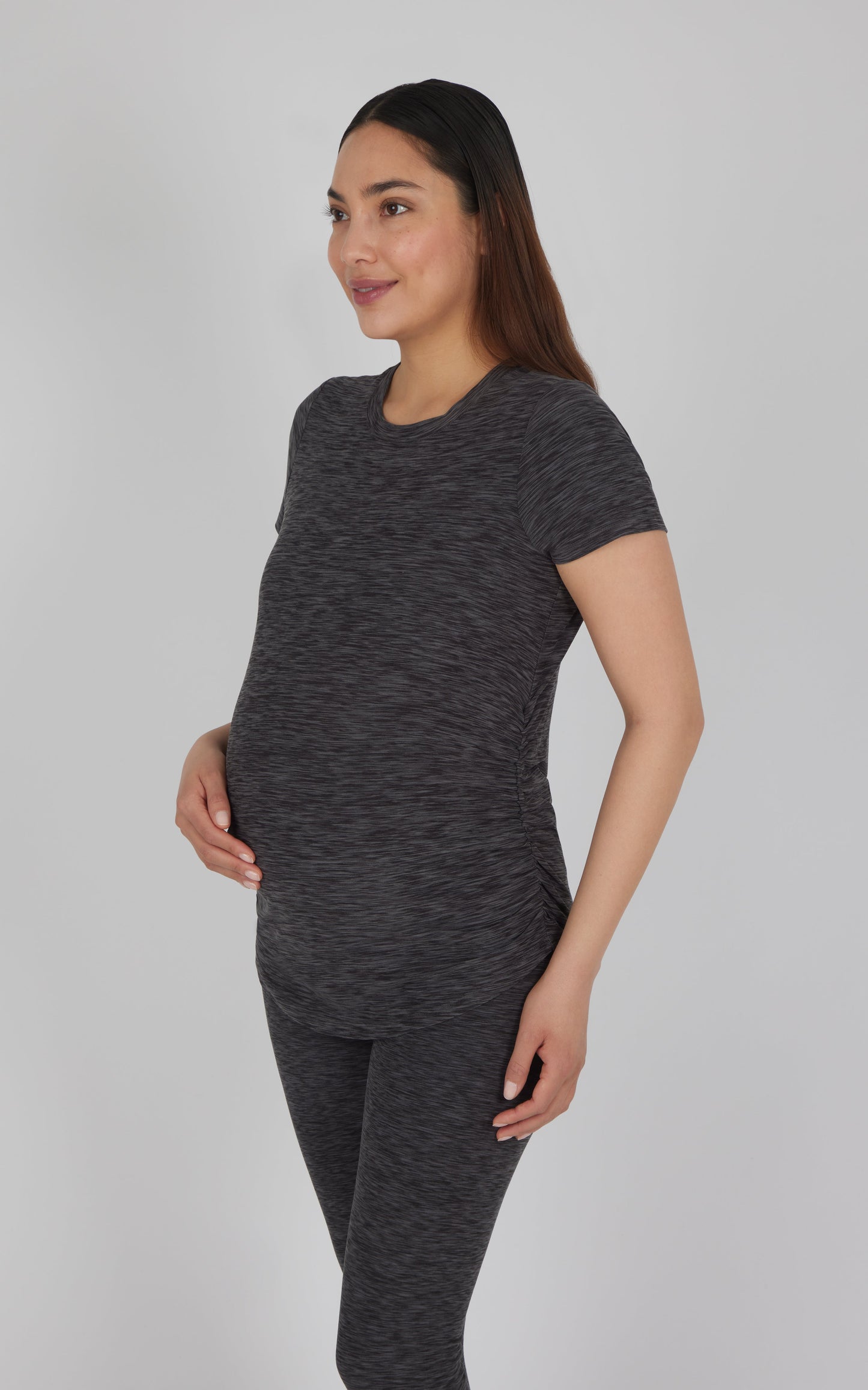 90 Degree by Reflex Maternity Heathered Short Sleeve Crew Neck Top