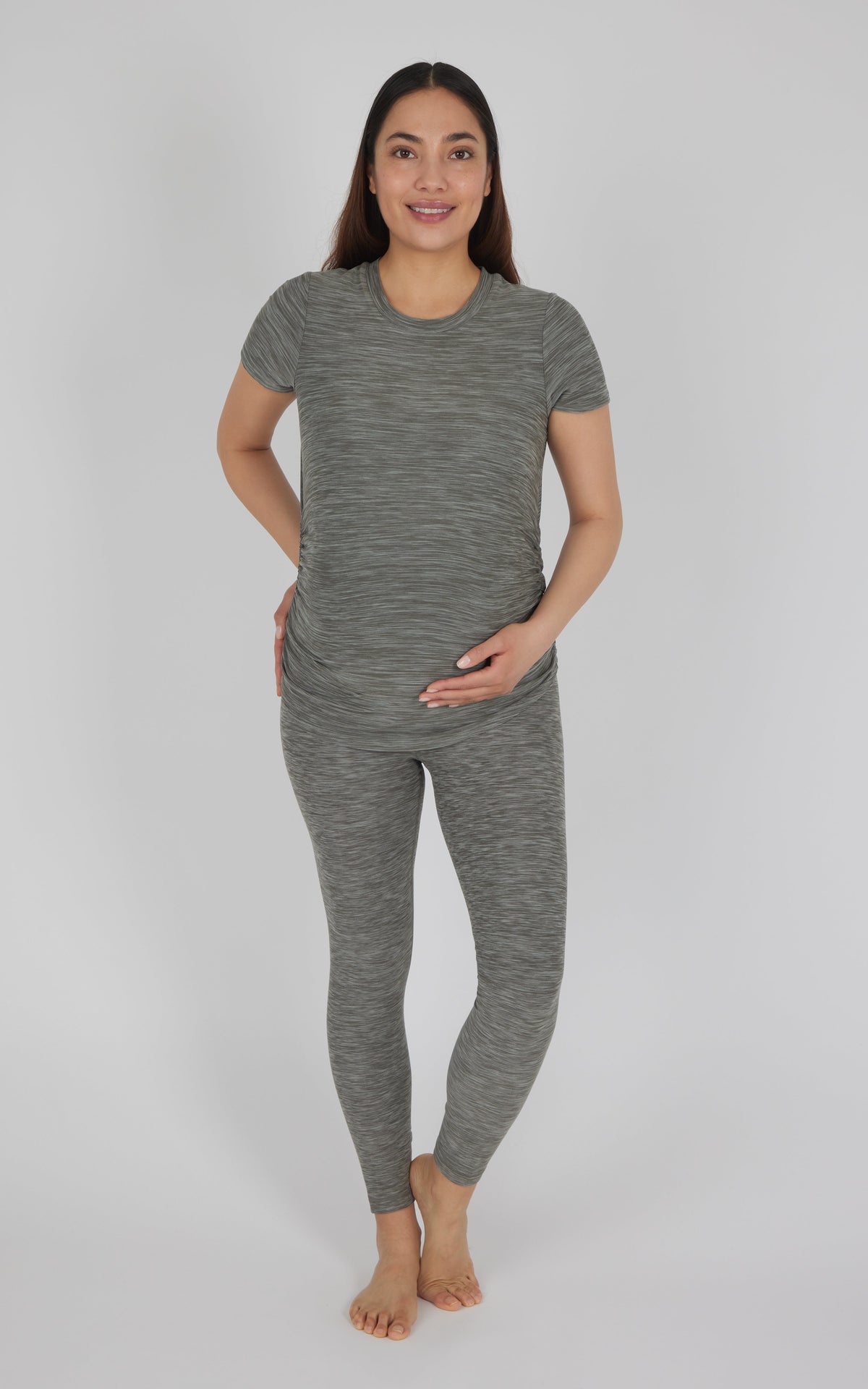 90 Degree by Reflex Maternity Heathered Short Sleeve Crew Neck Top