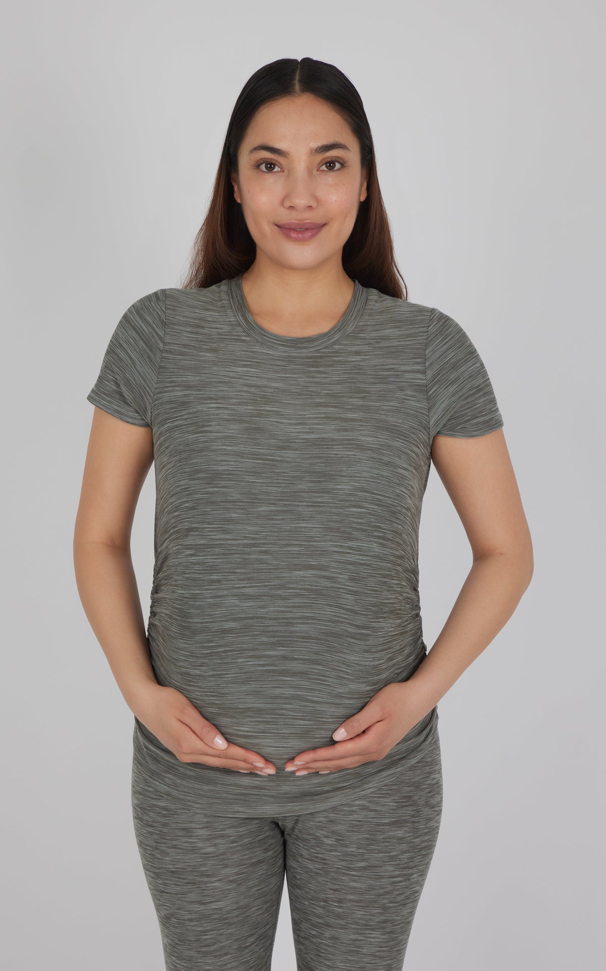 90 Degree by Reflex Maternity Heathered Short Sleeve Crew Neck Top