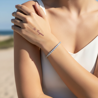 Cubic Zirconia & Silvertone Adjustable Link Bracelet