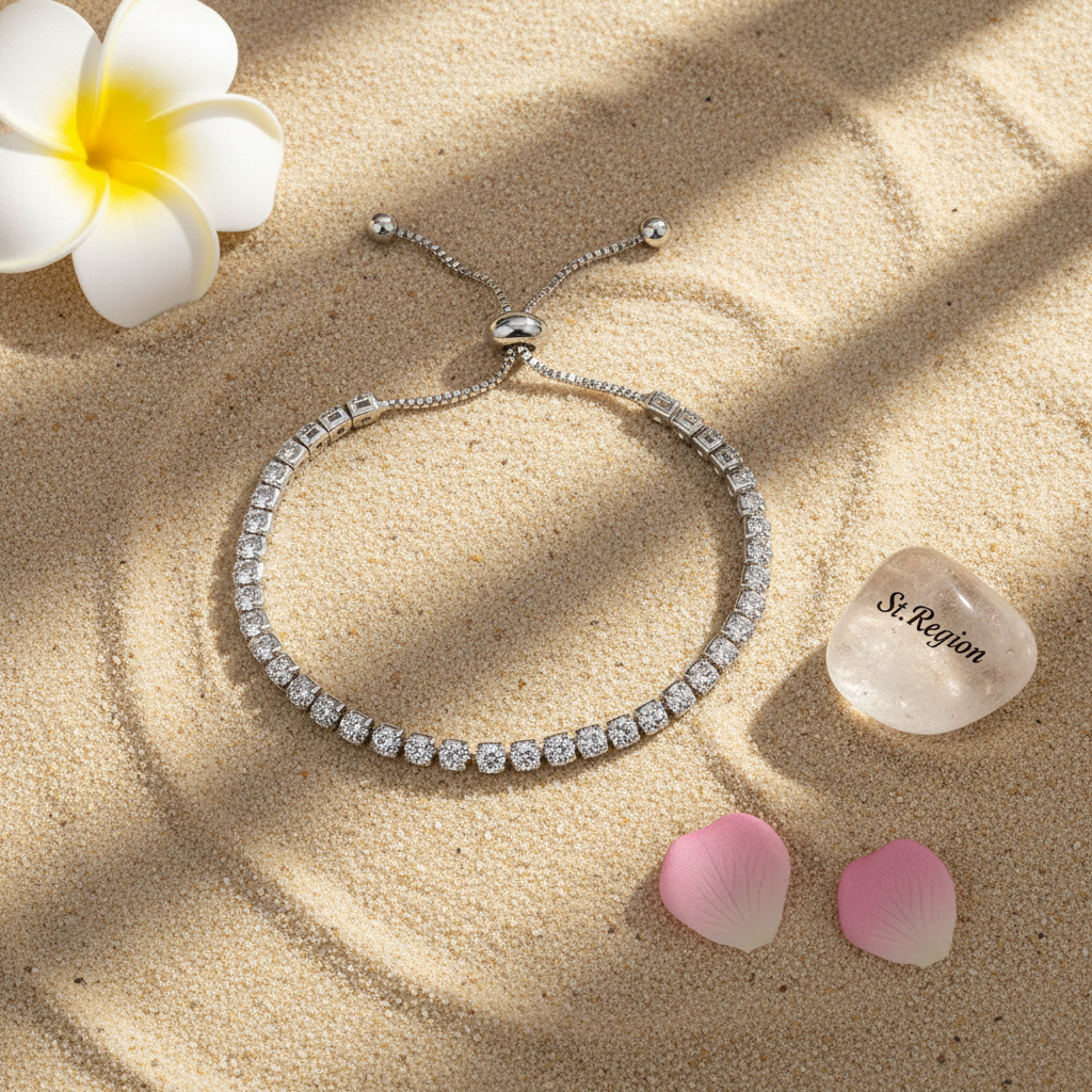 Cubic Zirconia & Silvertone Adjustable Link Bracelet