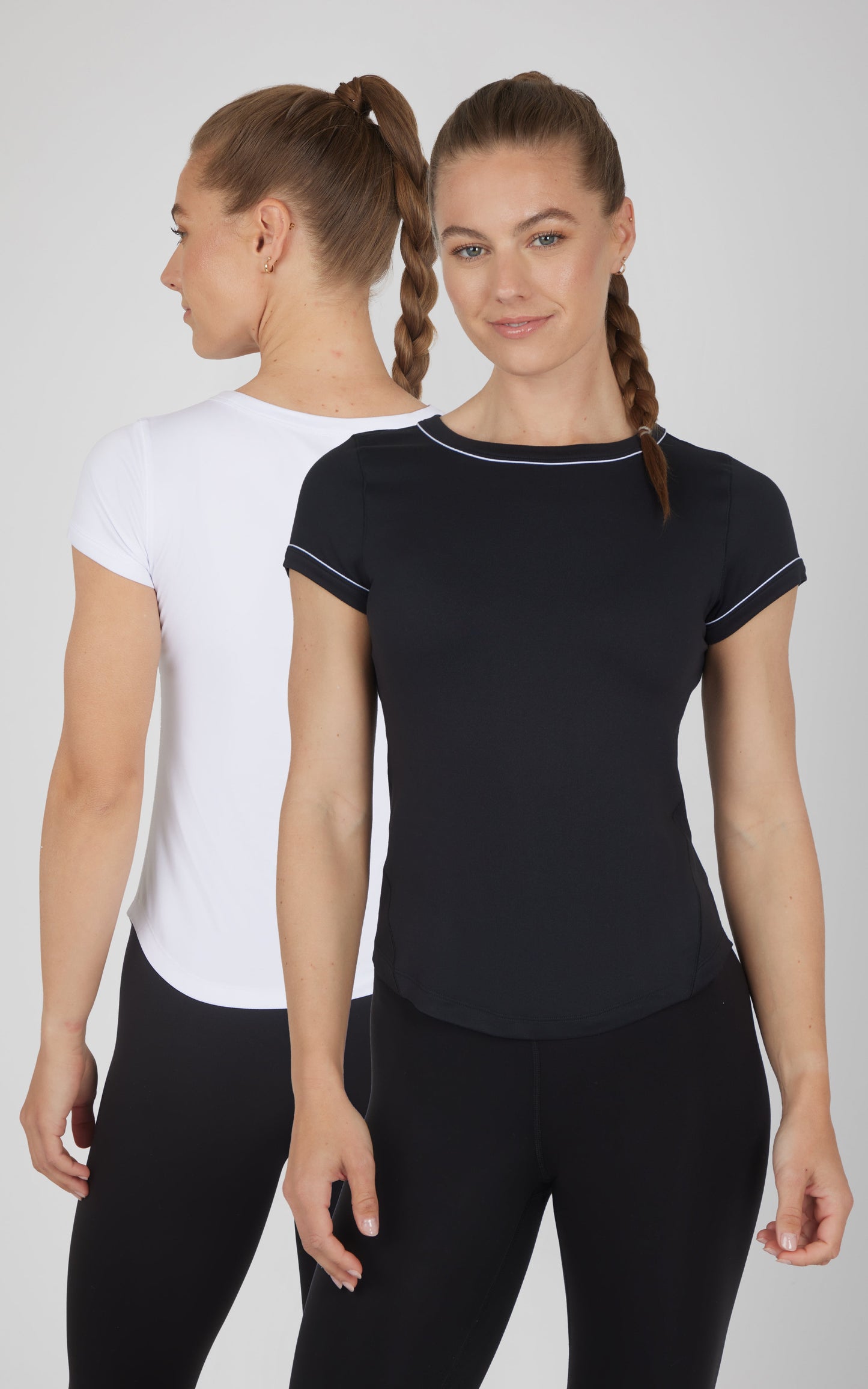 90 Degree by Reflex 2 PK Super Soft Synergy High Crew Neck Short Sleeve Top and Crew Neck Top