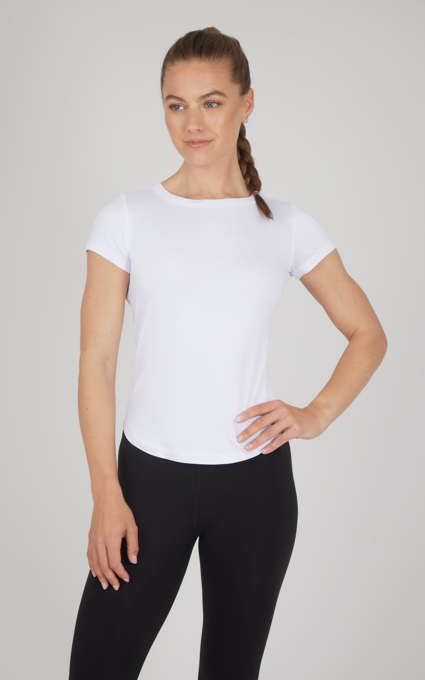 90 Degree by Reflex 2 PK Super Soft Synergy High Crew Neck Short Sleeve Top and Crew Neck Top