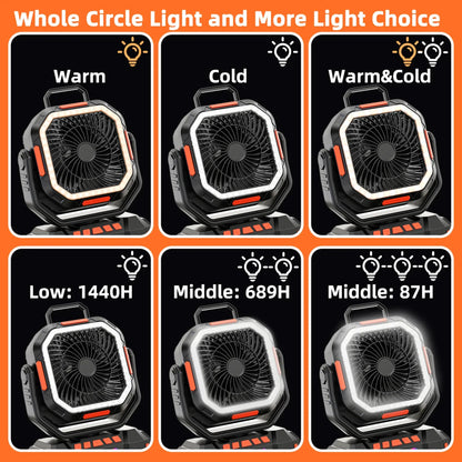 40000mAh Rechargeable Camping Fan with LED Light & Remote