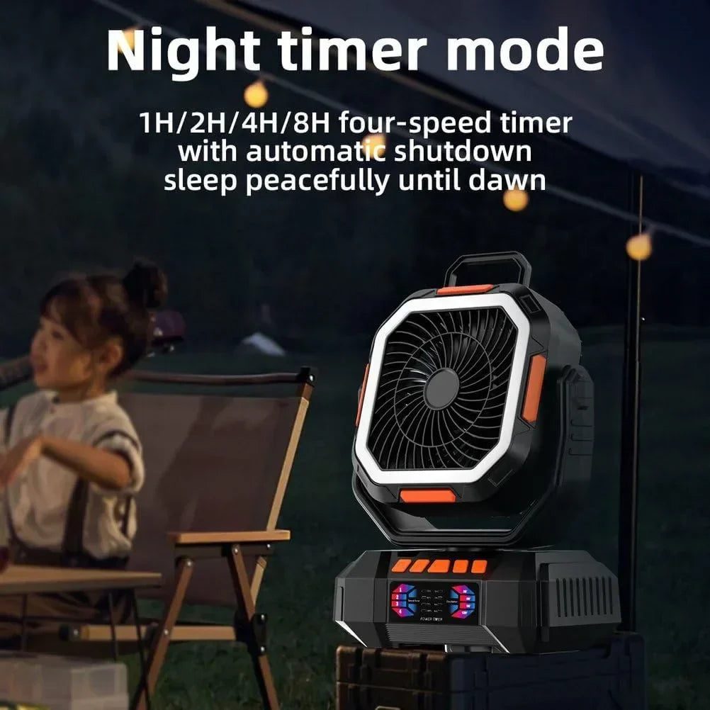 40000mAh Rechargeable Camping Fan with LED Light & Remote