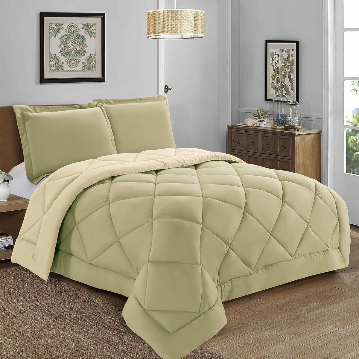 Elegant Comfort 3-Piece Reversible Diamond Stitched Comforter & Shams
