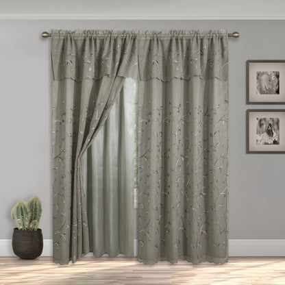 Elegant Comfort Set of 2 Lucia Curtain Panels - Attached Valance - 54" W x 84" L