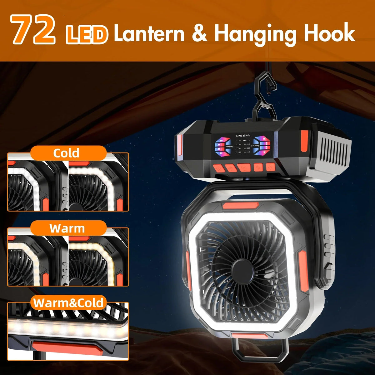 40000mAh Rechargeable Camping Fan with LED Light & Remote