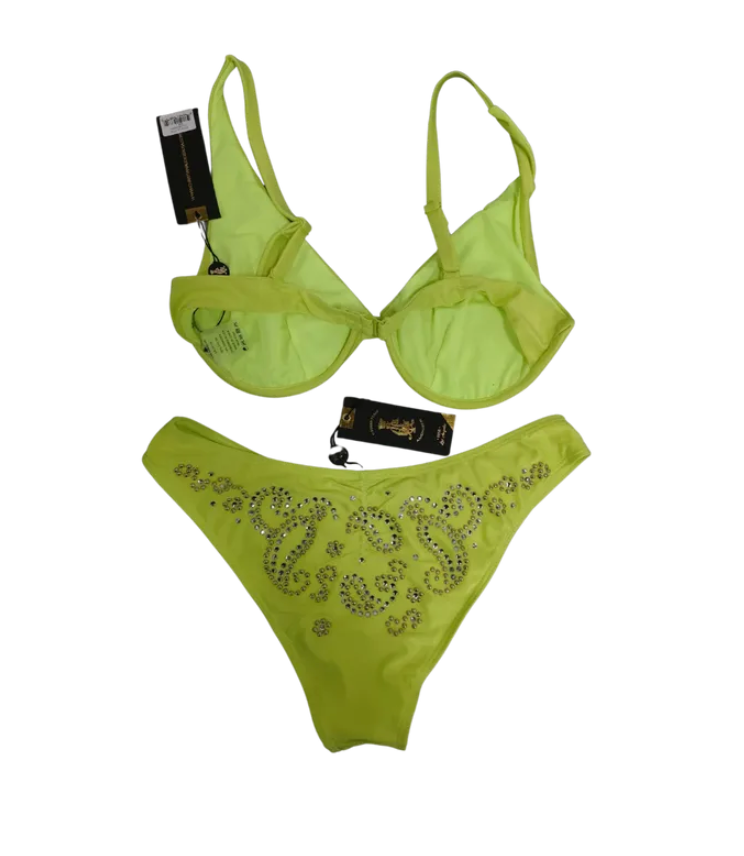 Christian Audigier 2 Piece Bra and Contoured Bikini Style Swimwear Ca-10178 Grn