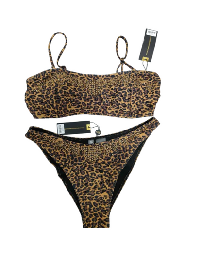 Christian Audigier Gold Studded Animal Print 2 Piece Bandeau CA-10162