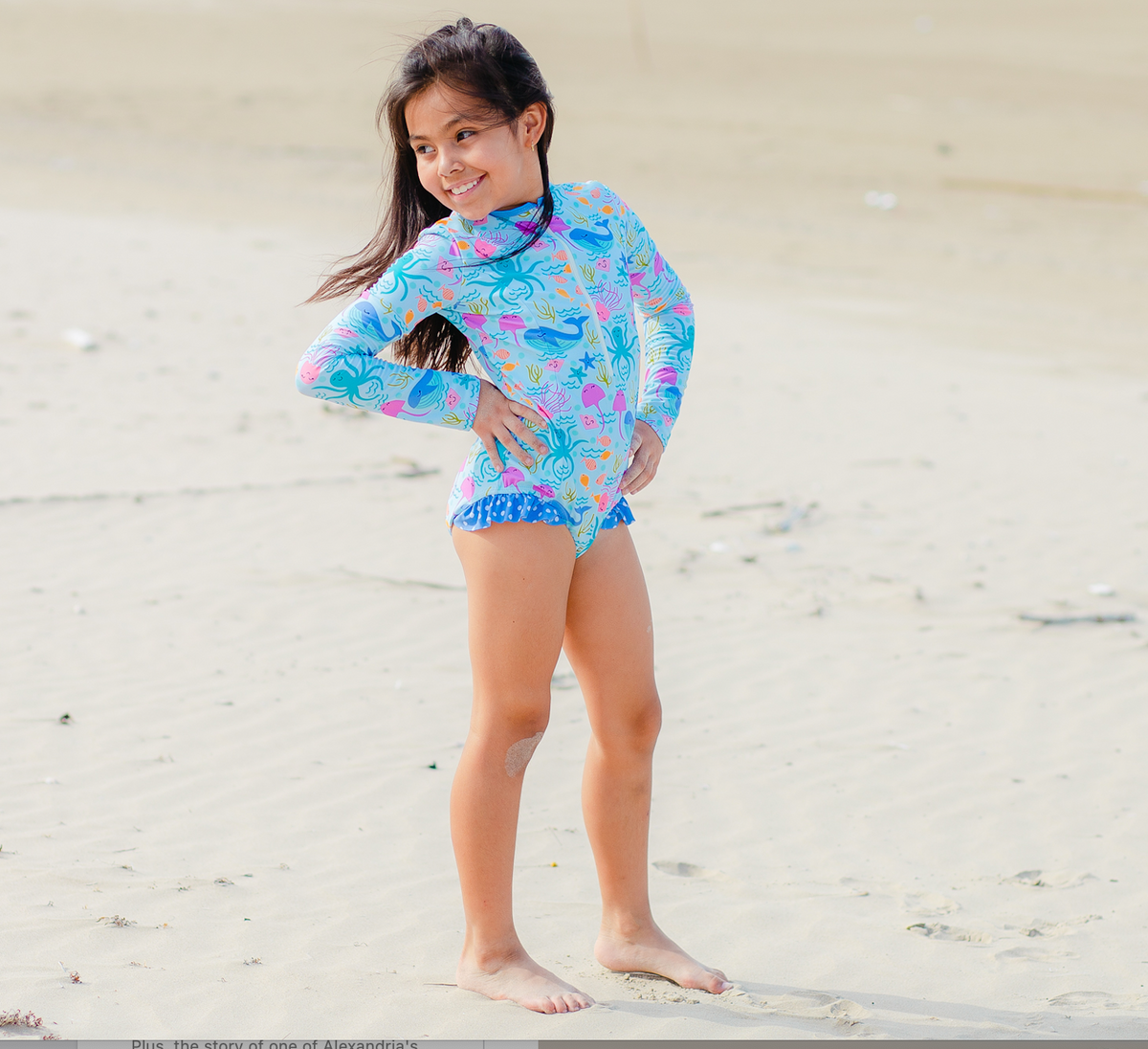 Millie Loves Lily Girls Swim One-Piece Rashguard - Ice Blue Sea Creatures - FINAL SALE