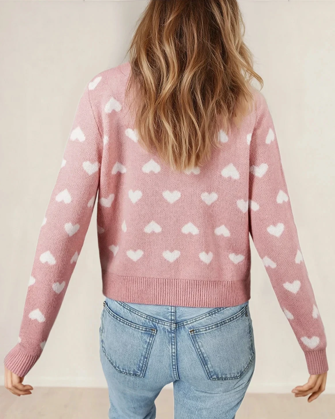 Anna Heart Pattern Button Front Cardigan Sweater