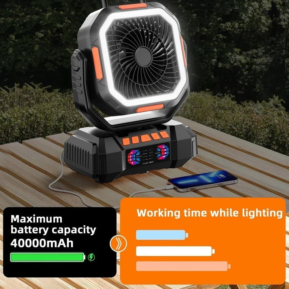 40000mAh Rechargeable Camping Fan with LED Light & Remote