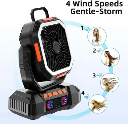 40000mAh Rechargeable Camping Fan with LED Light & Remote