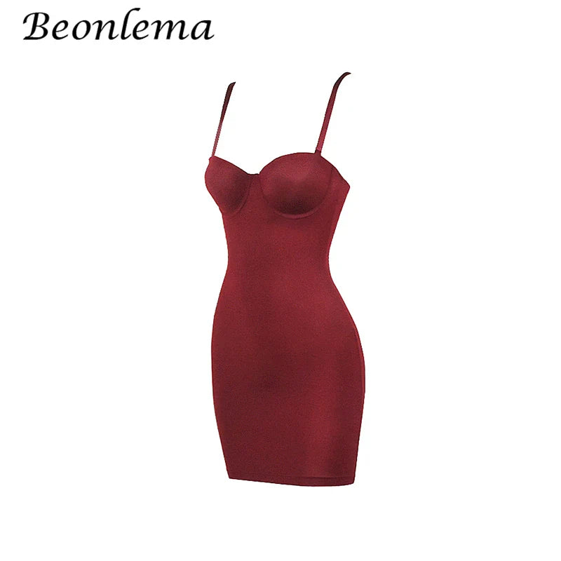 Short Bodycon Dress Backless Skinny Straps Solid Casual  Sleeveless Summer High Waist Club Slim Mini Dresses Ladies Basic