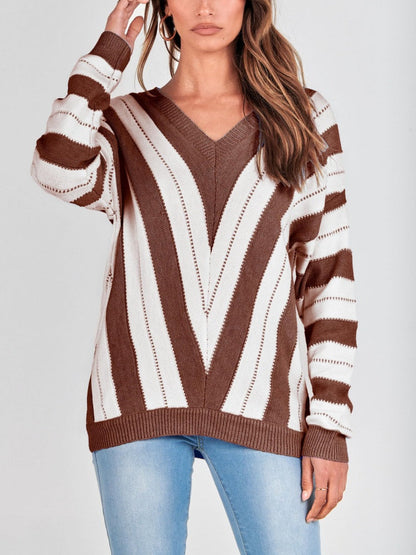 Autumn Striped Color Block Knitted Sweater (BUY 2 10% OFF)