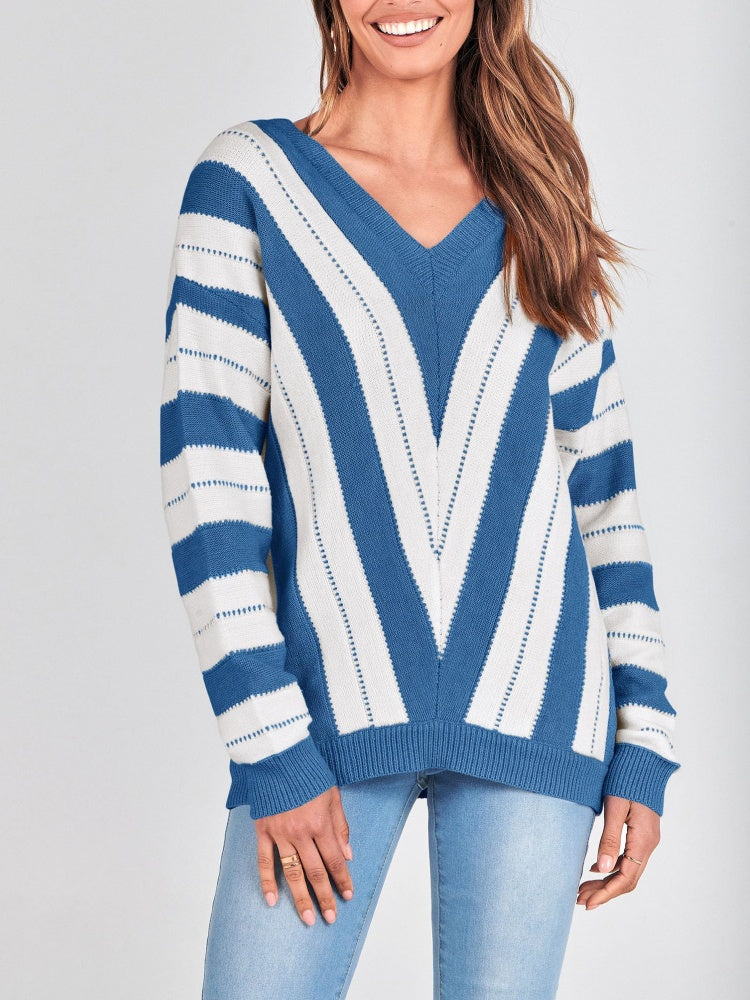 Autumn Striped Color Block Knitted Sweater (BUY 2 10% OFF)