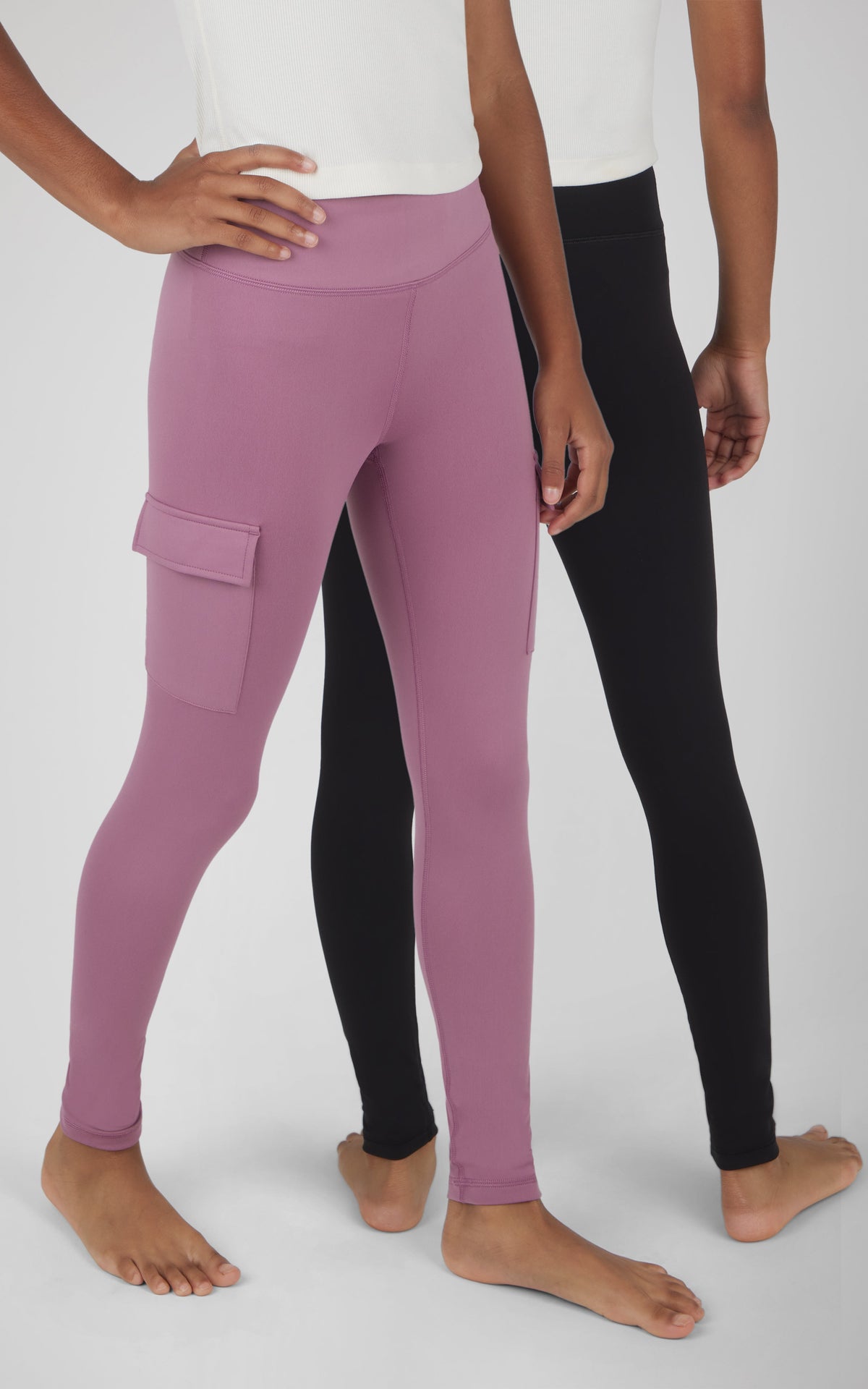 90 Degree by Reflex Girls 2 PK Interlock Everyday Cargo and Basic Legging