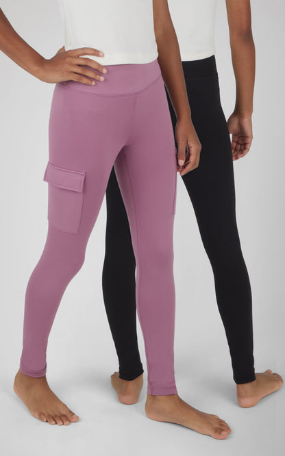 90 Degree by Reflex Girls 2 PK Interlock Everyday Cargo and Basic Legging