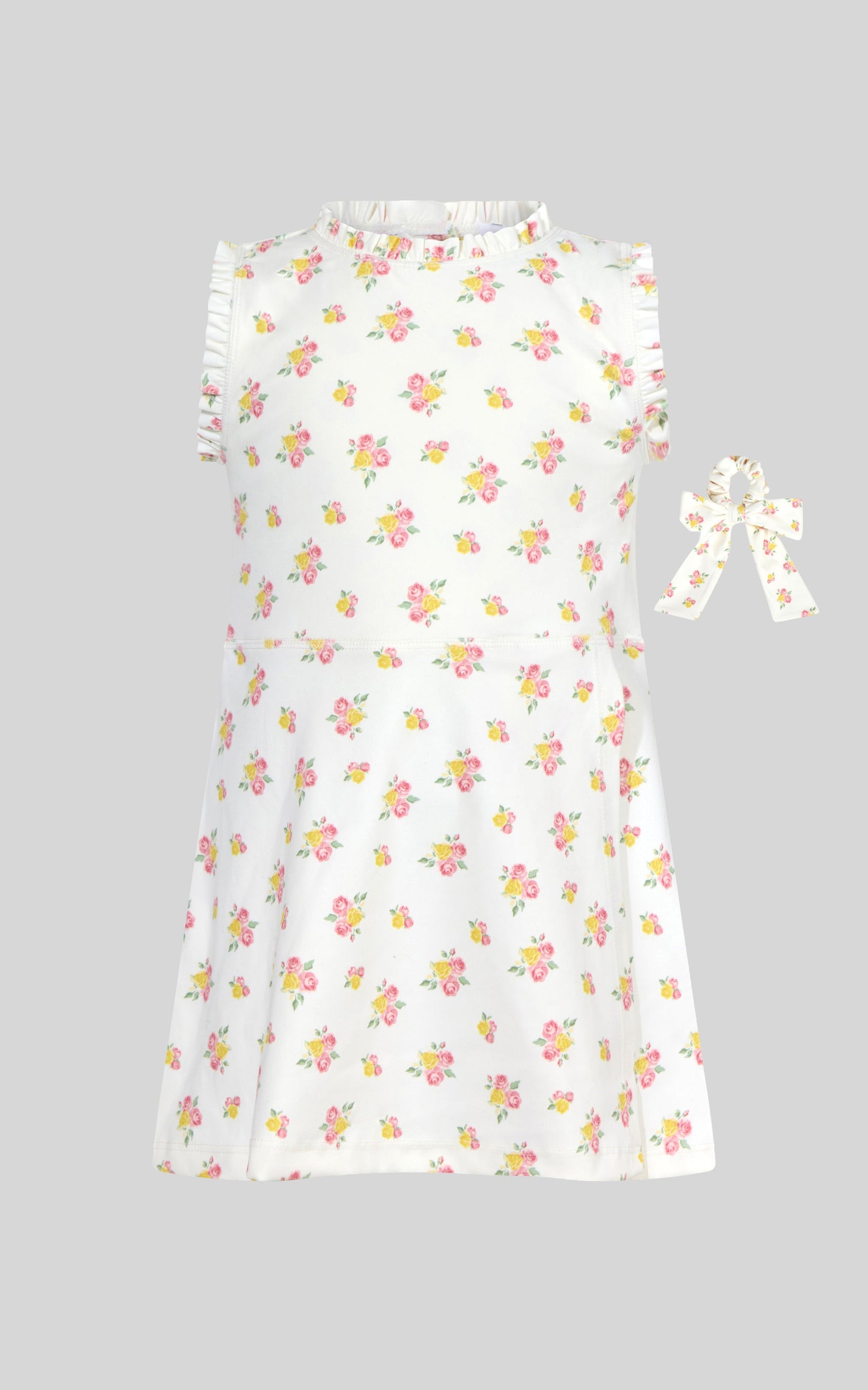 90 Degree by Reflex Toddler Girls Ruffle Dress & 3" Short & Bow Scrunchie