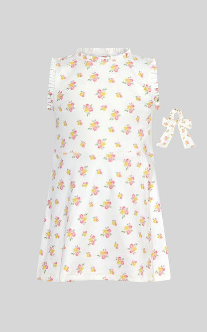 90 Degree by Reflex Toddler Girls Ruffle Dress & 3" Short & Bow Scrunchie