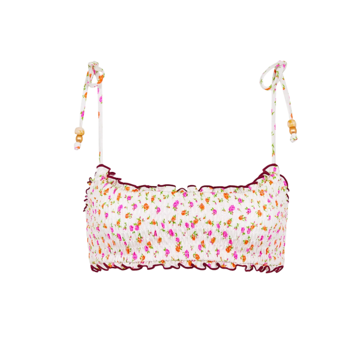 Kulani Kinis Shirred Crop Tie Bikini Top - Rosie Posie - FINAL SALE