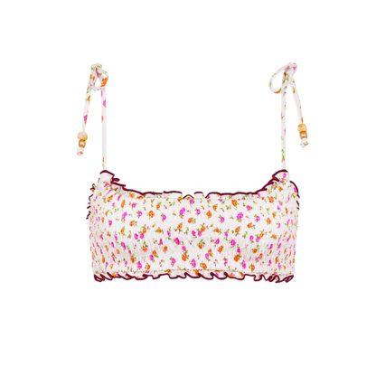 Kulani Kinis Shirred Crop Tie Bikini Top - Rosie Posie - FINAL SALE