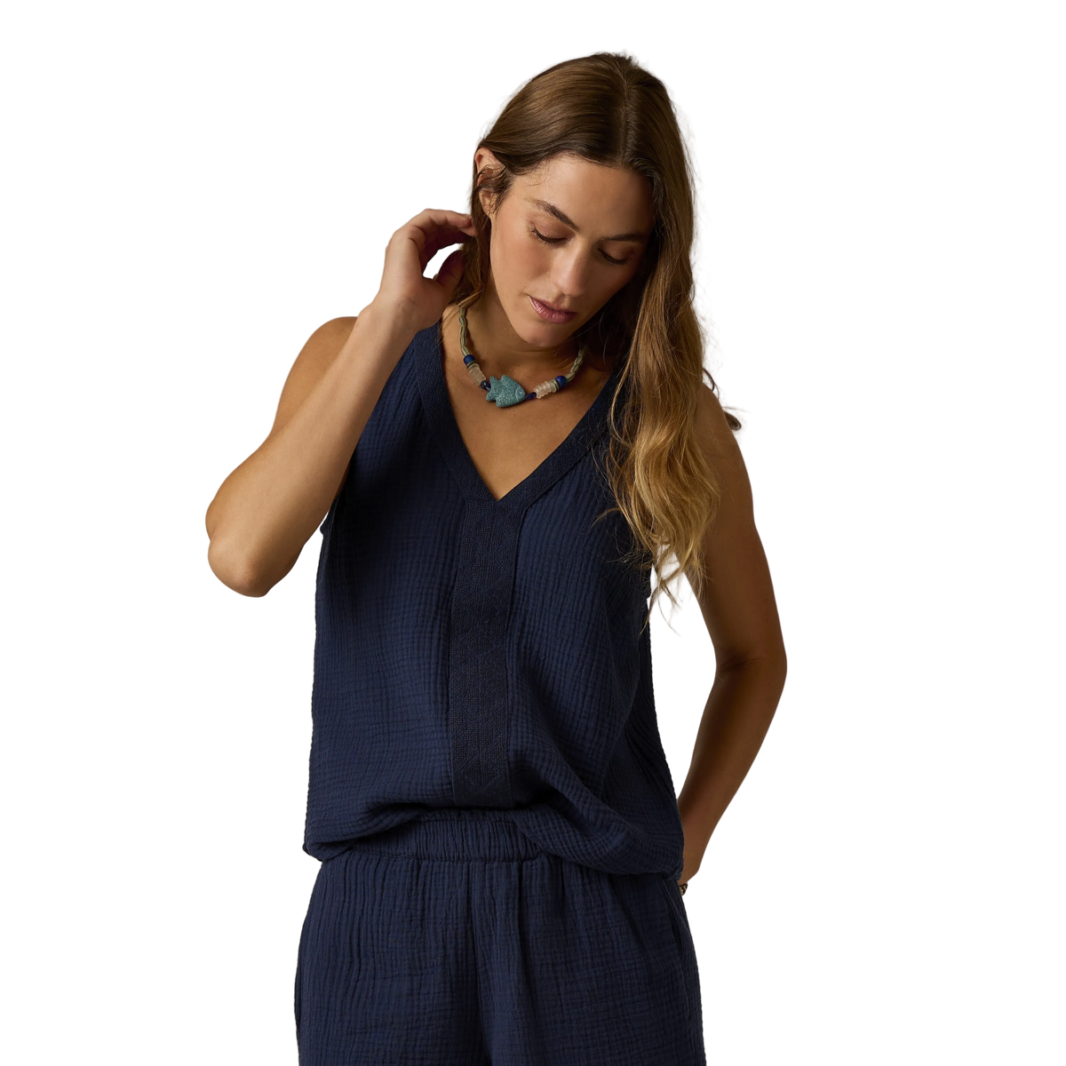 Carve Designs Kayla Gauze Tank - Navy