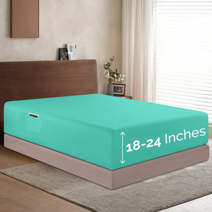 Elegant Comfort Extra Deep Pocket 18"-24" Single Fitted Sheet for High Mattress, Bright Shades
