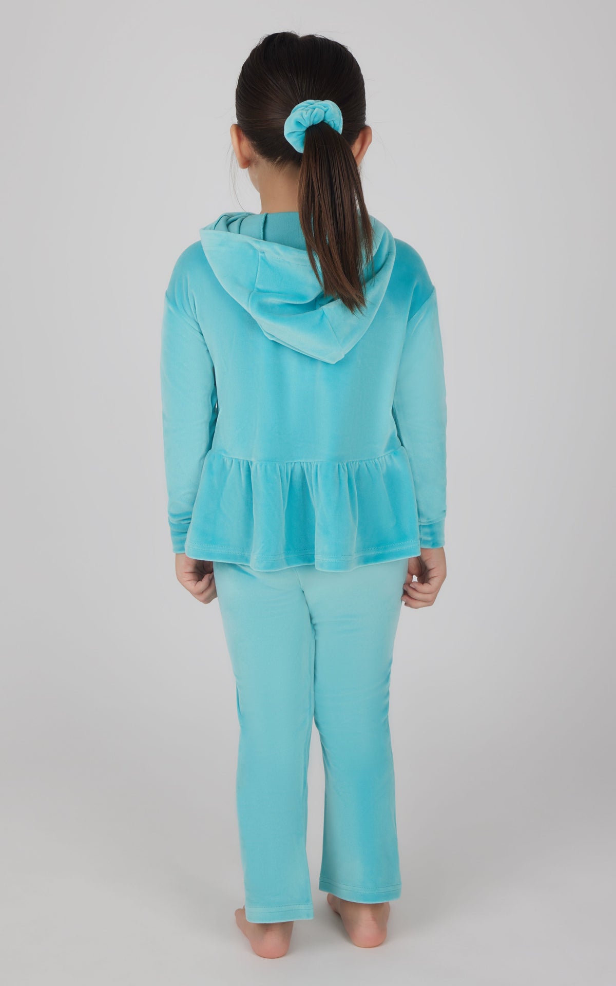 90 Degree by Reflex Toddler Girls Velour Hoodie Jacket & Flare Pant & Scrunchie Set